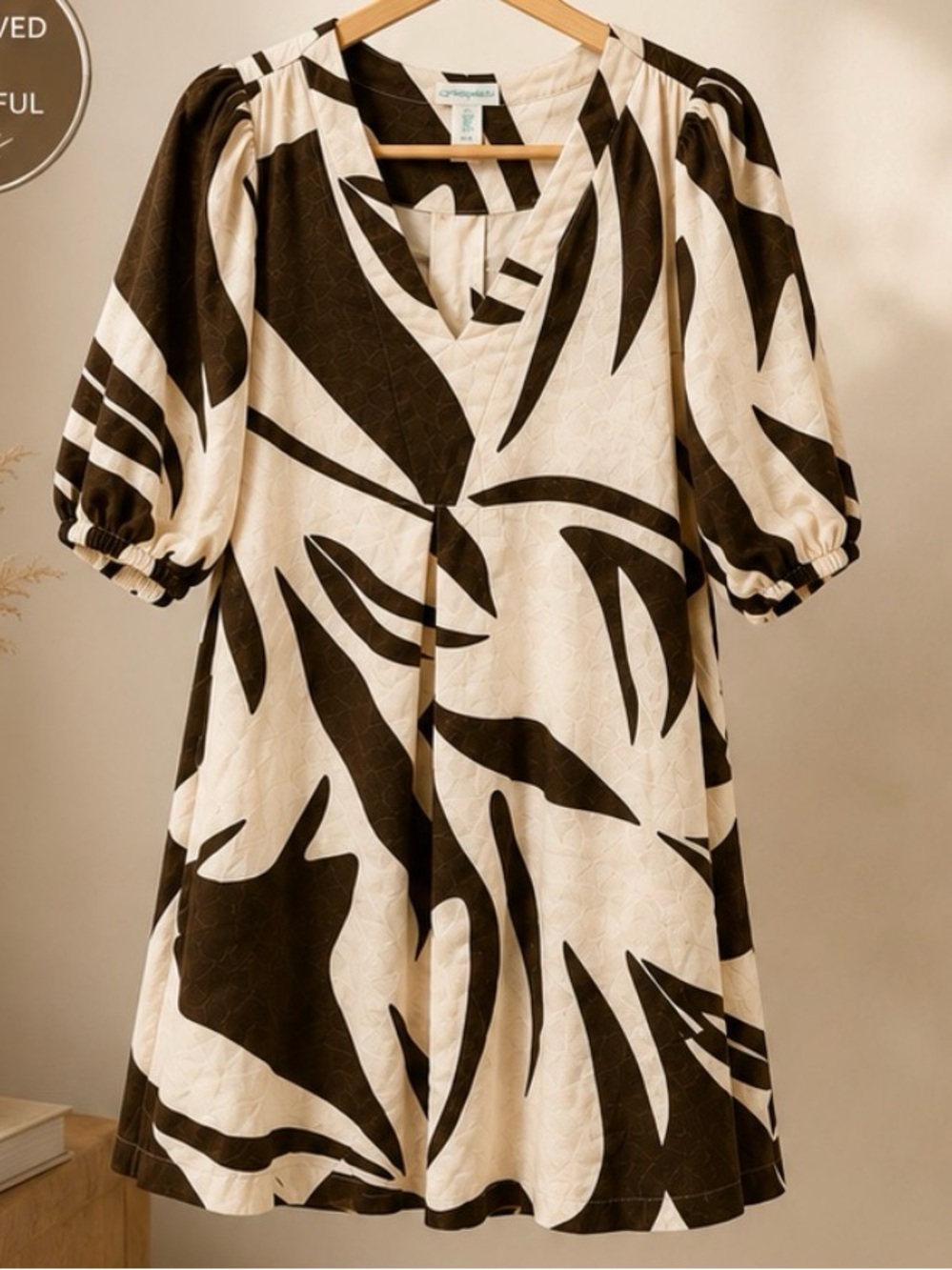 Cynthia Rowley Cream & Brown Abstract Print Linen Blend Dress – Size XL